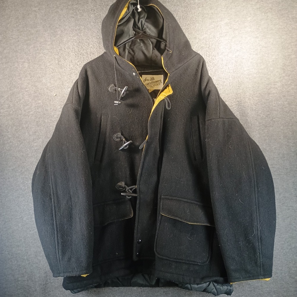 Vintage Sears and Roebuck Duffle Coat Mens XL‎ Black Wool Made in the USA